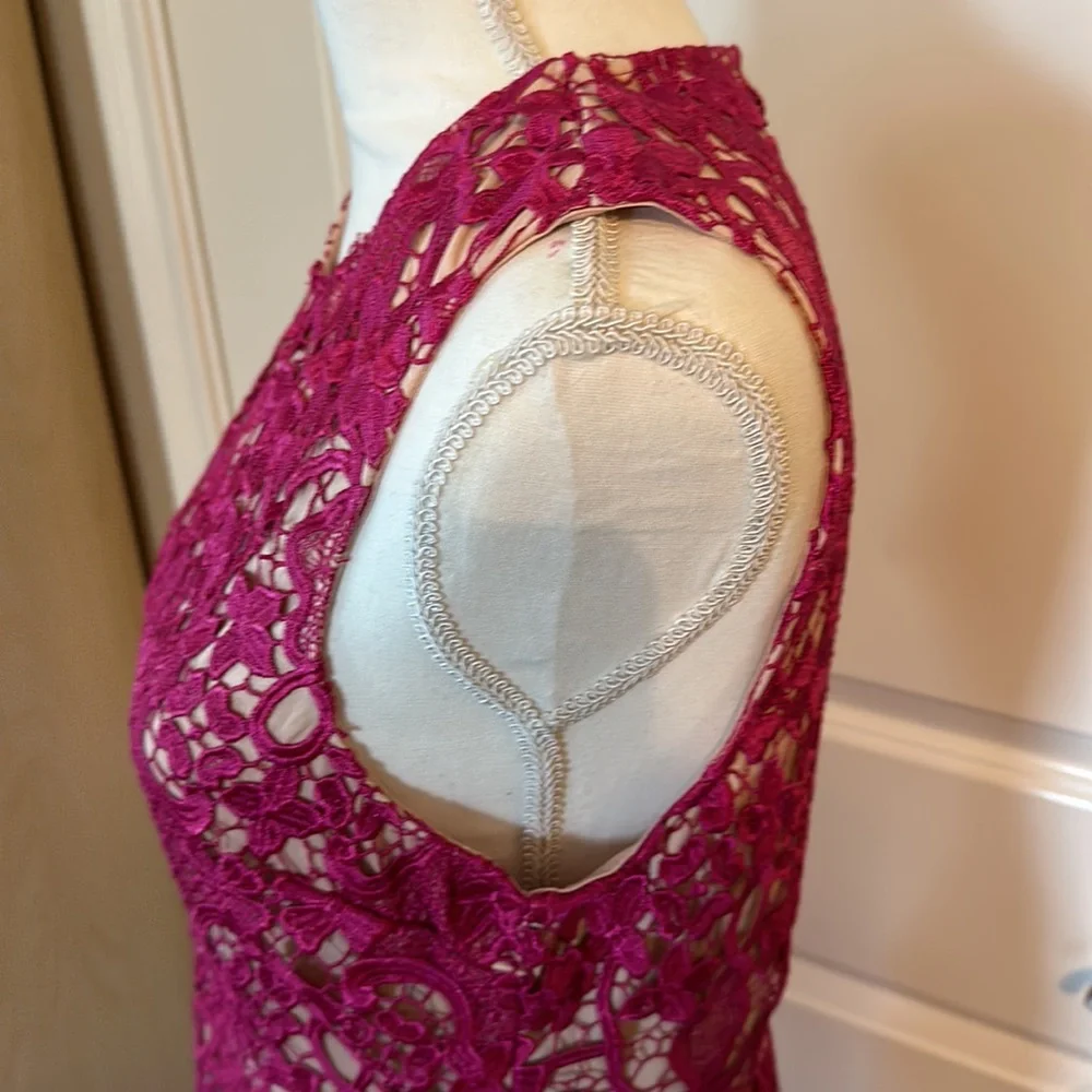 Women's Sleeveless Lace Floral -Cocktail. Knee Length for Party. Pink.Size L. - Picture 8 of 16